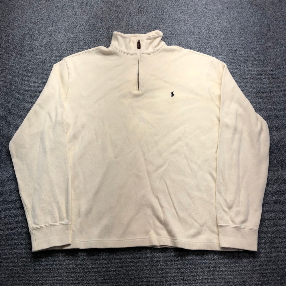 Polo Ralph Lauren Mens XL Cream 100% Cotton Quarter Zip Pullover Sweater